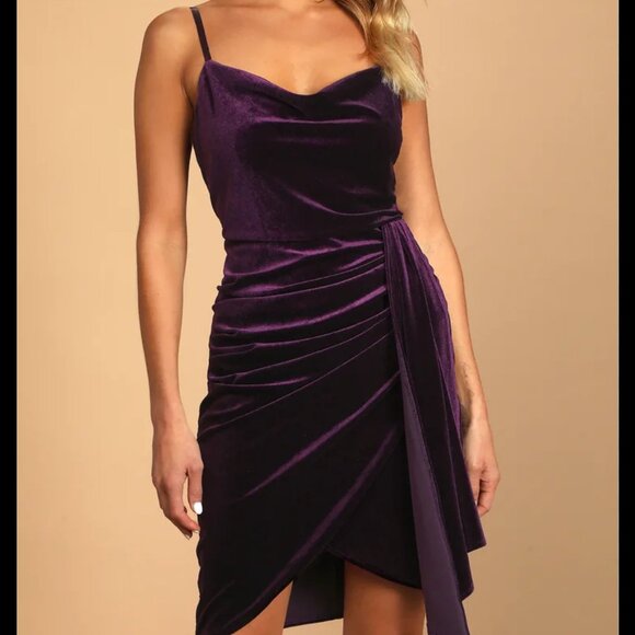 Lulus Living It Luxe Dark Purple Velvet Tulip Mini Dress - Picture 1 of 6
